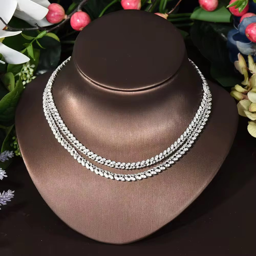 طقم مجوهرات زريكون فاخر مطلي بالذهب الأبيض - آمن للبشرة الحساسة