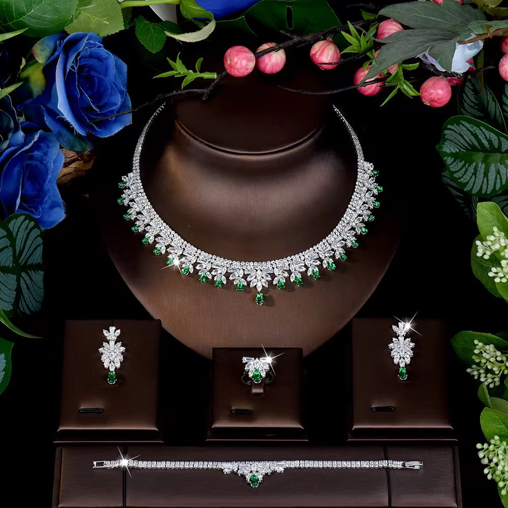 Luxury Zirconia Jewelry Set: Diamond Precision | Premium White Gold Plated