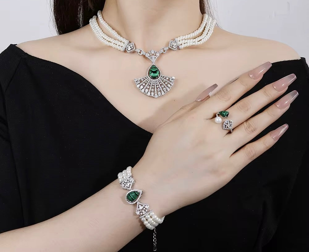 Luxury Zircon & Pearl Set – Timeless Elegance