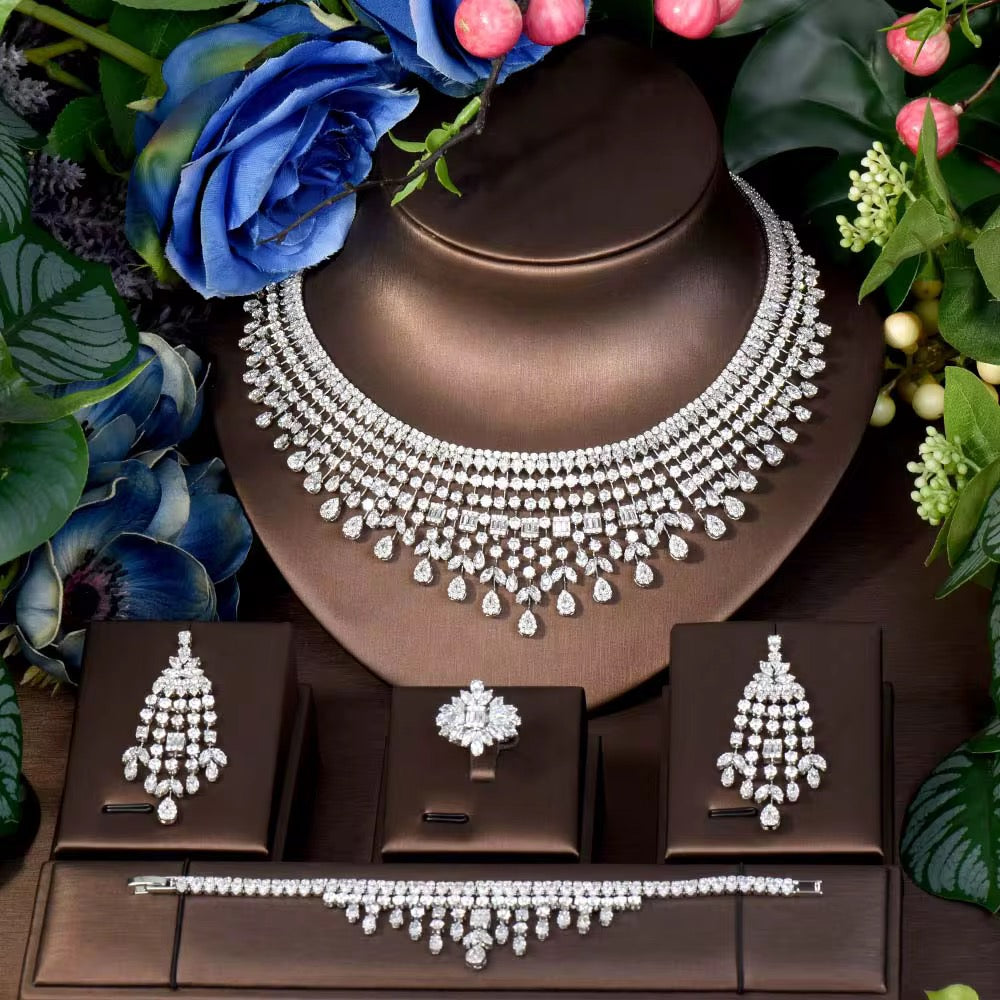 Luxury White Gold Plated Zircon Set – Diamond-Like Brilliance