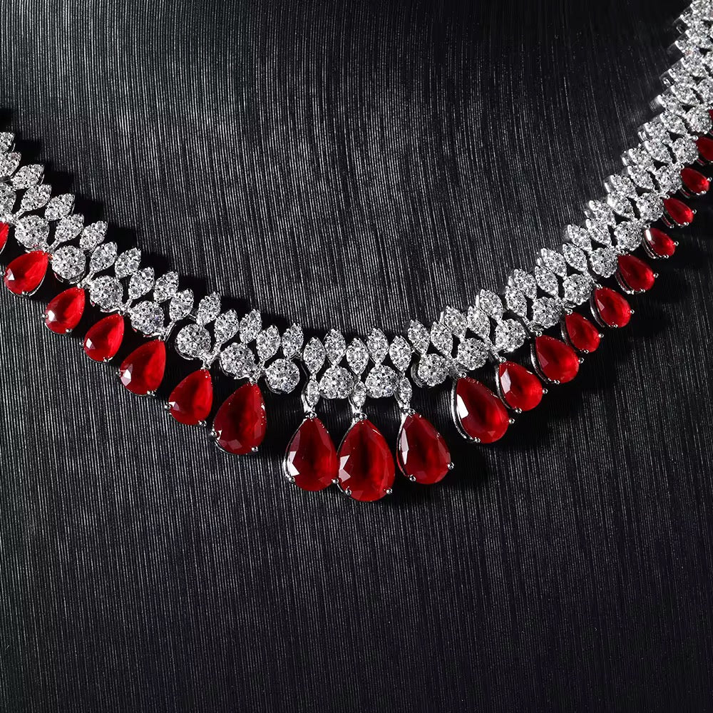 طقم فاخر من الزركون المصقول بالألماس - مطلي بالروديوم/الذهب الأبيض