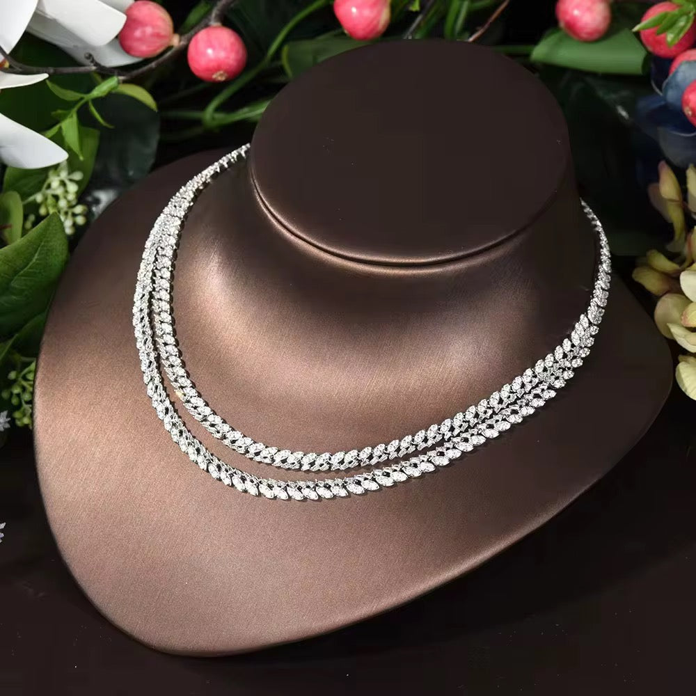 طقم مجوهرات زريكون فاخر مطلي بالذهب الأبيض - آمن للبشرة الحساسة