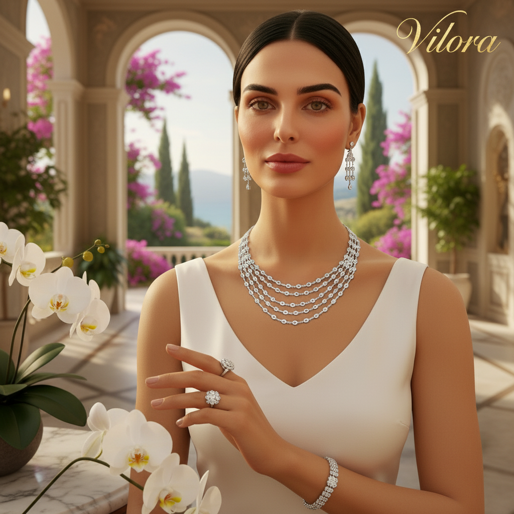 طقم زيركون فاخر "دقة ألماس" | مطلي بالذهب الأبيض وآمن على البشرة