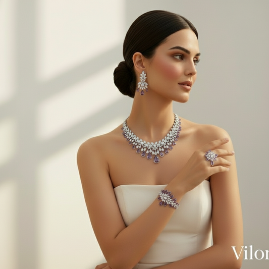 مجوهرات زركون فاخرة، دقة الماس، مطلي بالفضة عالية الجودة وخالي من التحسس