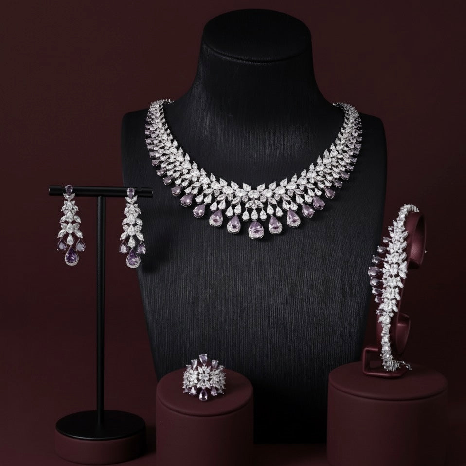 مجوهرات زركون فاخرة، دقة الماس، مطلي بالفضة عالية الجودة وخالي من التحسس