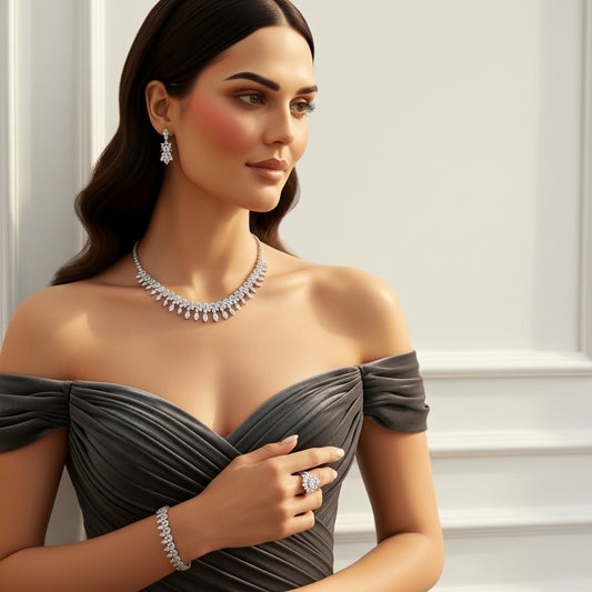 طقم زركون فاخر مطلي بالذهب الأبيض