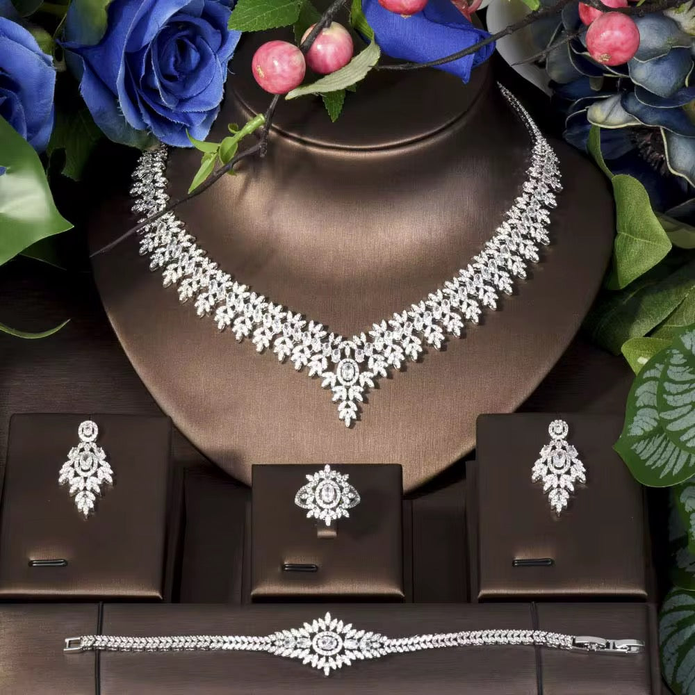 مجوهرات زركون فاخرة، دقة ألماس، مطلي بالفضة عالية الجودة وخالي من التحسس.