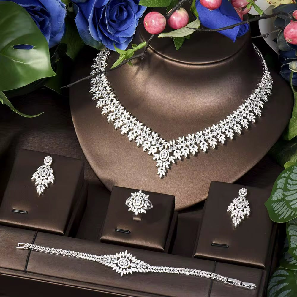 مجوهرات زركون فاخرة، دقة ألماس، مطلي بالفضة عالية الجودة وخالي من التحسس.