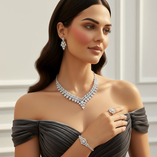 مجوهرات زركون فاخرة، دقة ألماس، مطلي بالفضة عالية الجودة وخالي من التحسس.