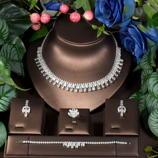 Luxury Zircon Jewelry Set with Diamond-Like Sparkle – White Gold Plated