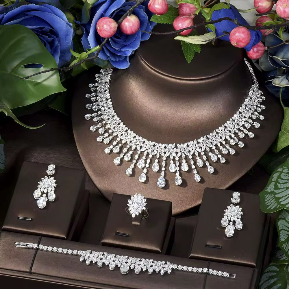Luxury Zirconia Jewelry Set | Diamond Luster | Silver Plated & Hypoallergenic