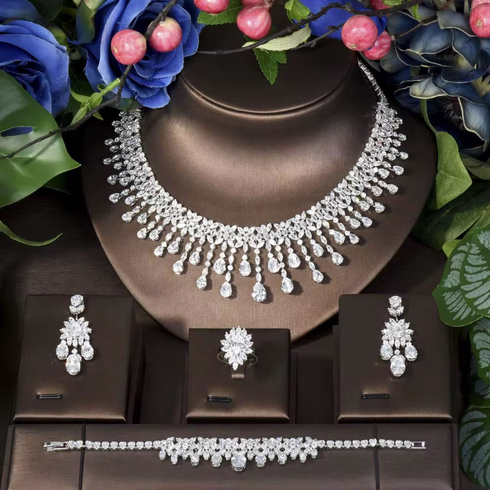 Luxury Zirconia Jewelry Set | Diamond Luster | Silver Plated & Hypoallergenic