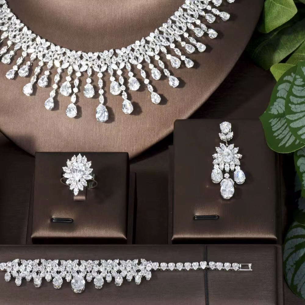 Luxury Zirconia Jewelry Set | Diamond Luster | Silver Plated & Hypoallergenic
