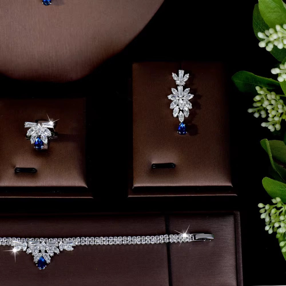 Luxury Zirconia Jewelry Set: Diamond Precision | Premium White Gold Plated