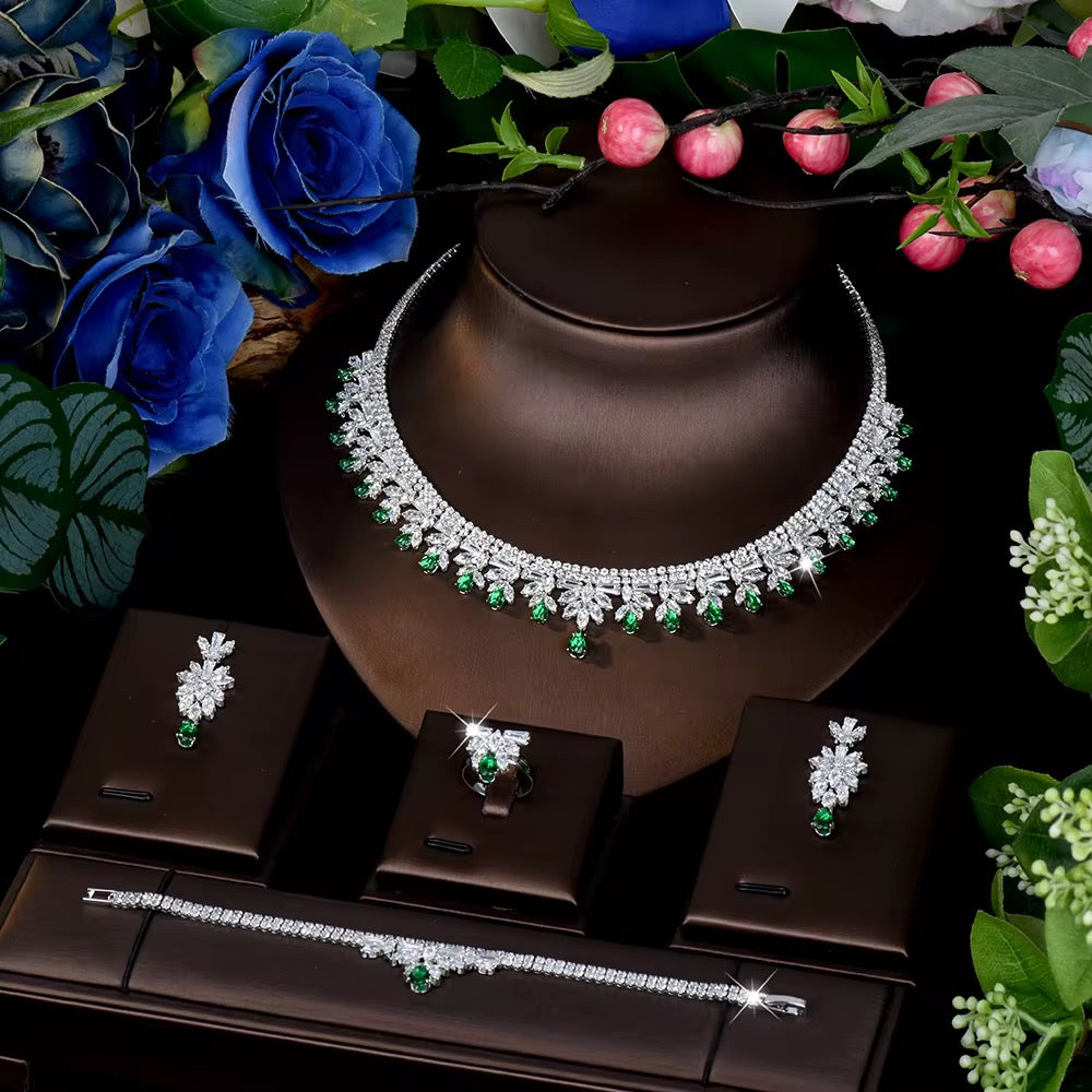 Luxury Zirconia Jewelry Set: Diamond Precision | Premium White Gold Plated