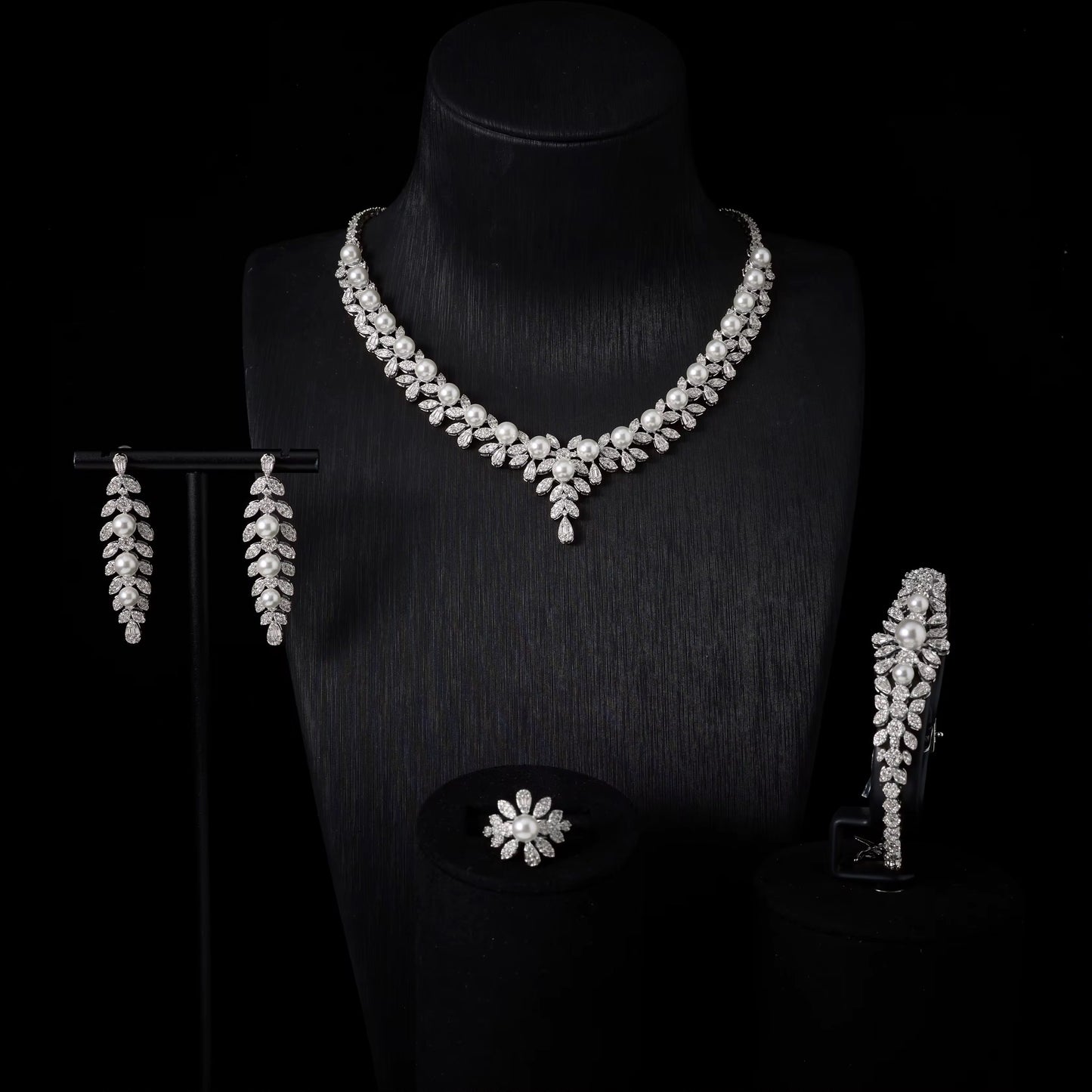 Luxury Zirconia & Pearl Jewelry Set: Diamond Precision | Silver Plated & Hypoallergenic