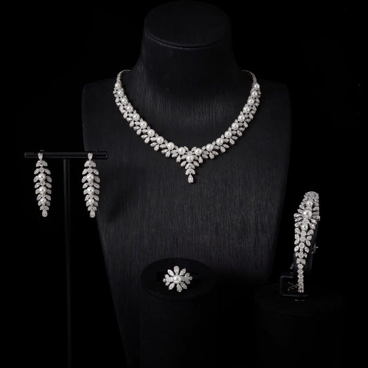 Luxury Zirconia & Pearl Jewelry Set: Diamond Precision | Silver Plated & Hypoallergenic