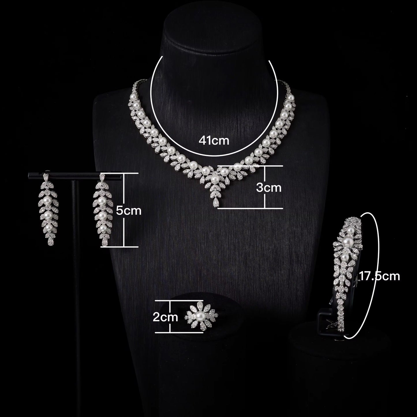 Luxury Zirconia & Pearl Jewelry Set: Diamond Precision | Silver Plated & Hypoallergenic
