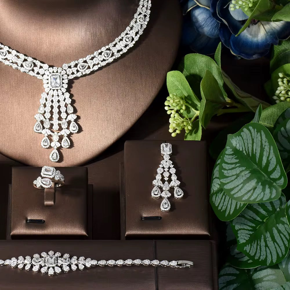 Luxury White Gold Plated Zircon Set – Diamond-Like Brilliance