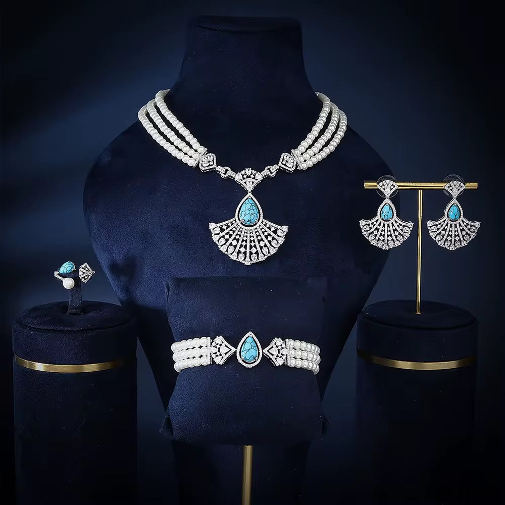 Luxury Zircon & Pearl Set – Timeless Elegance