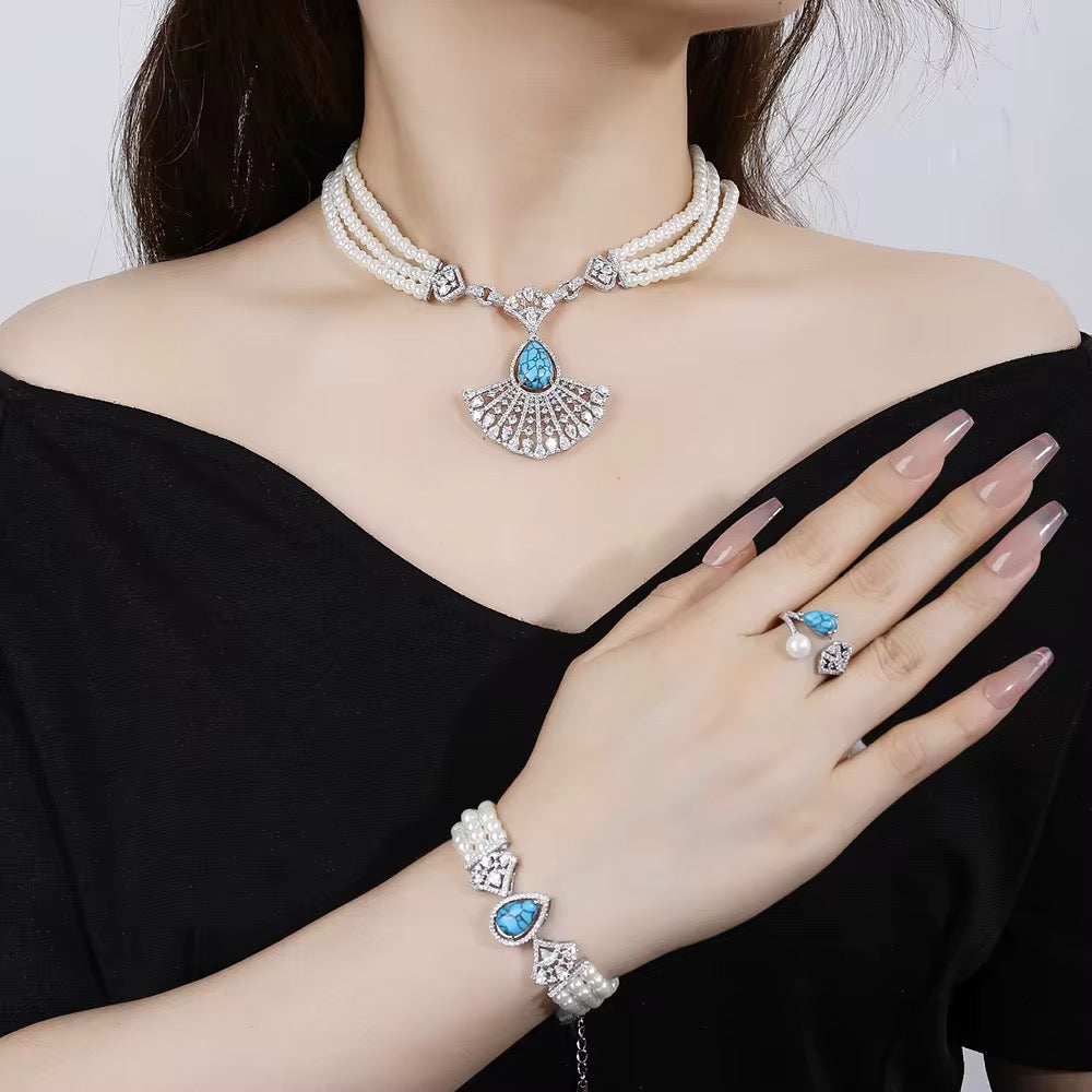 Luxury Zircon & Pearl Set – Timeless Elegance