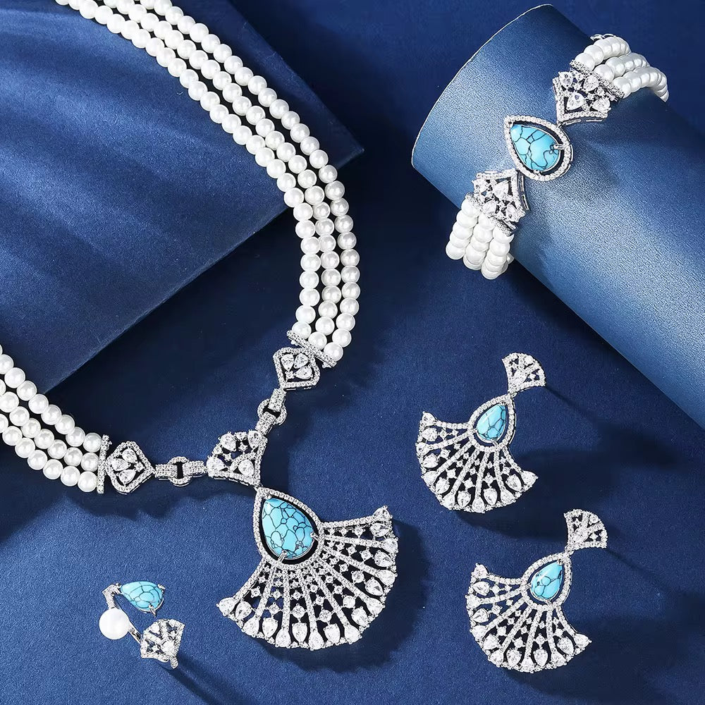 Luxury Zircon & Pearl Set – Timeless Elegance