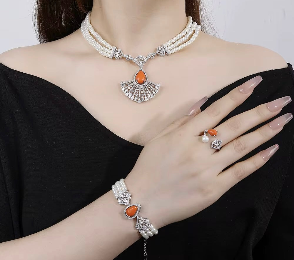 Luxury Zircon & Pearl Set – Timeless Elegance
