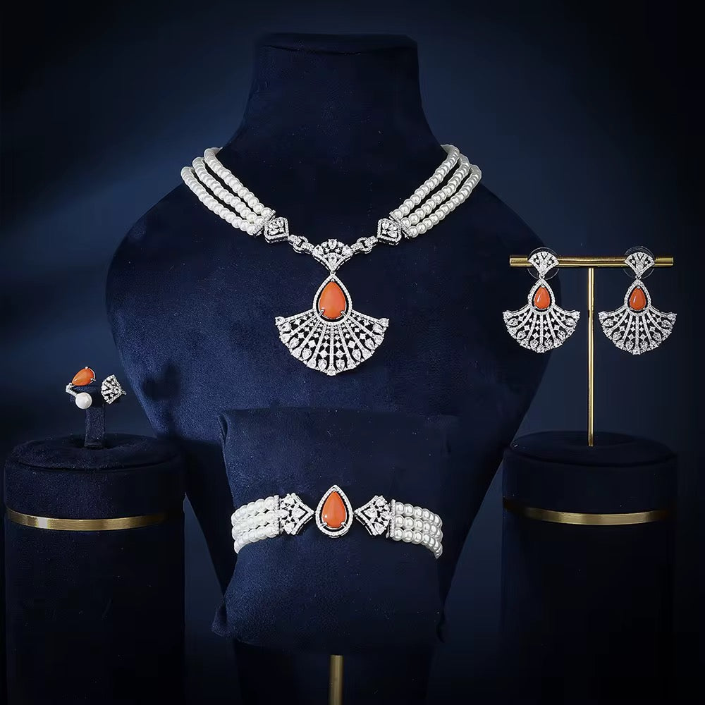 Luxury Zircon & Pearl Set – Timeless Elegance
