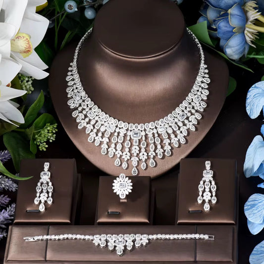 Luxury White Gold Plated Zircon Set – Diamond-Like Brilliance