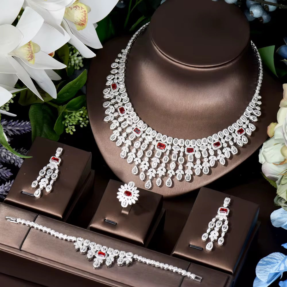 Luxury White Gold Plated Zircon Set – Diamond-Like Brilliance