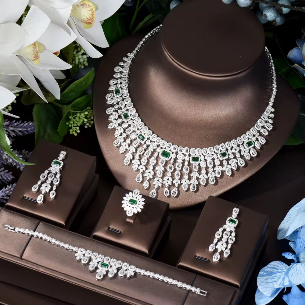 Luxury White Gold Plated Zircon Set – Diamond-Like Brilliance