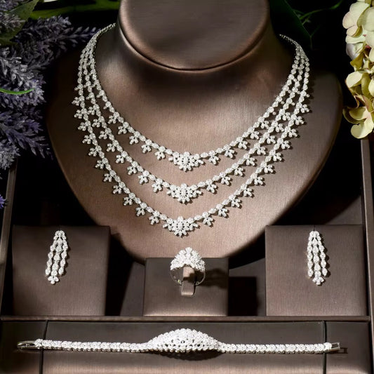Luxury White Gold Plated Zircon Set – Diamond-Like Brilliance