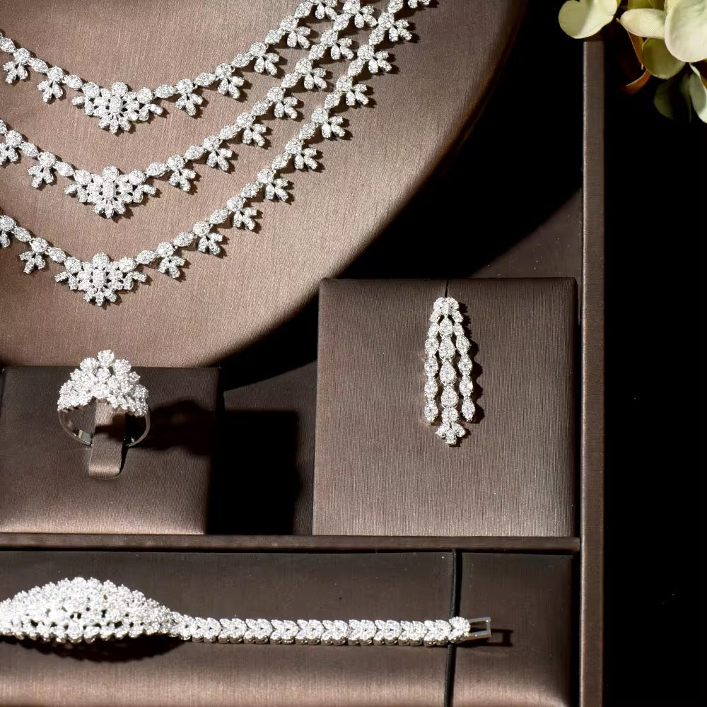 Luxury White Gold Plated Zircon Set – Diamond-Like Brilliance