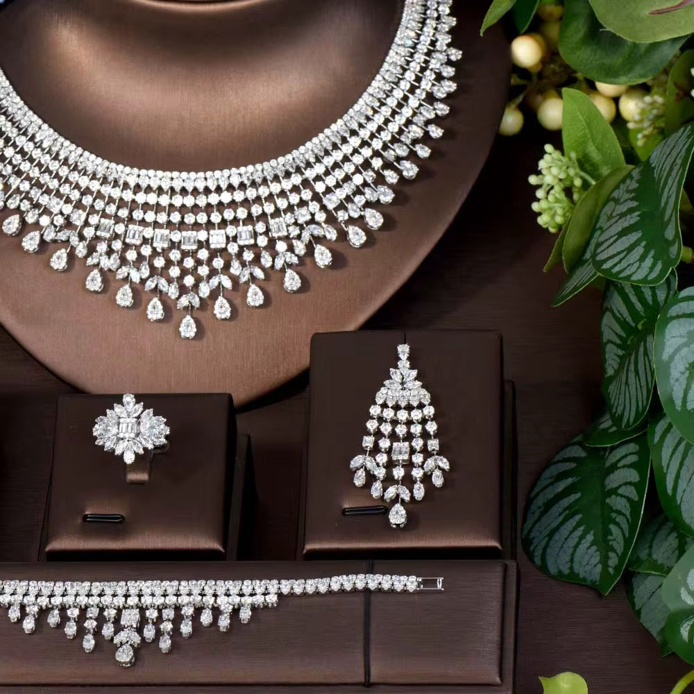 Luxury White Gold Plated Zircon Set – Diamond-Like Brilliance