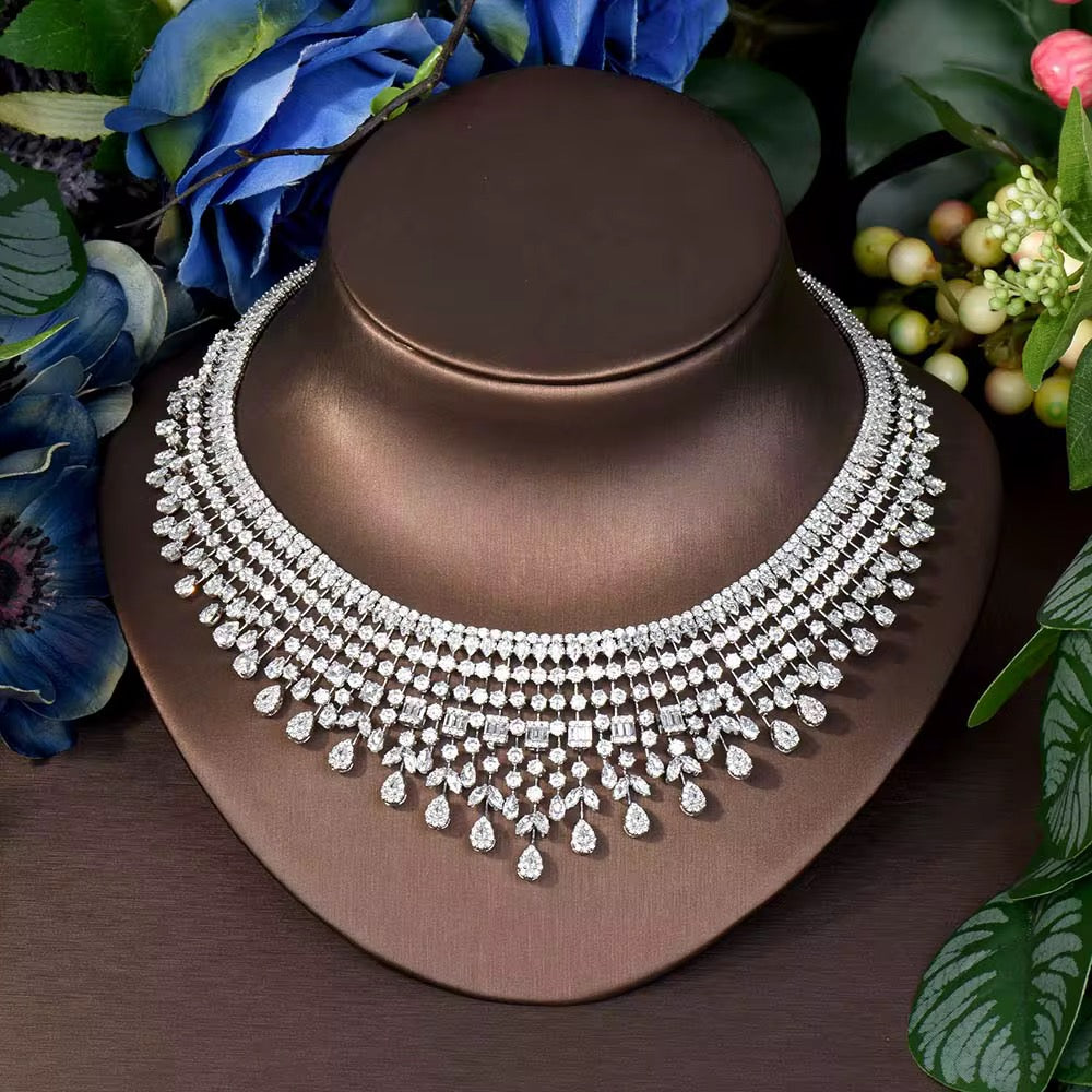 Luxury White Gold Plated Zircon Set – Diamond-Like Brilliance