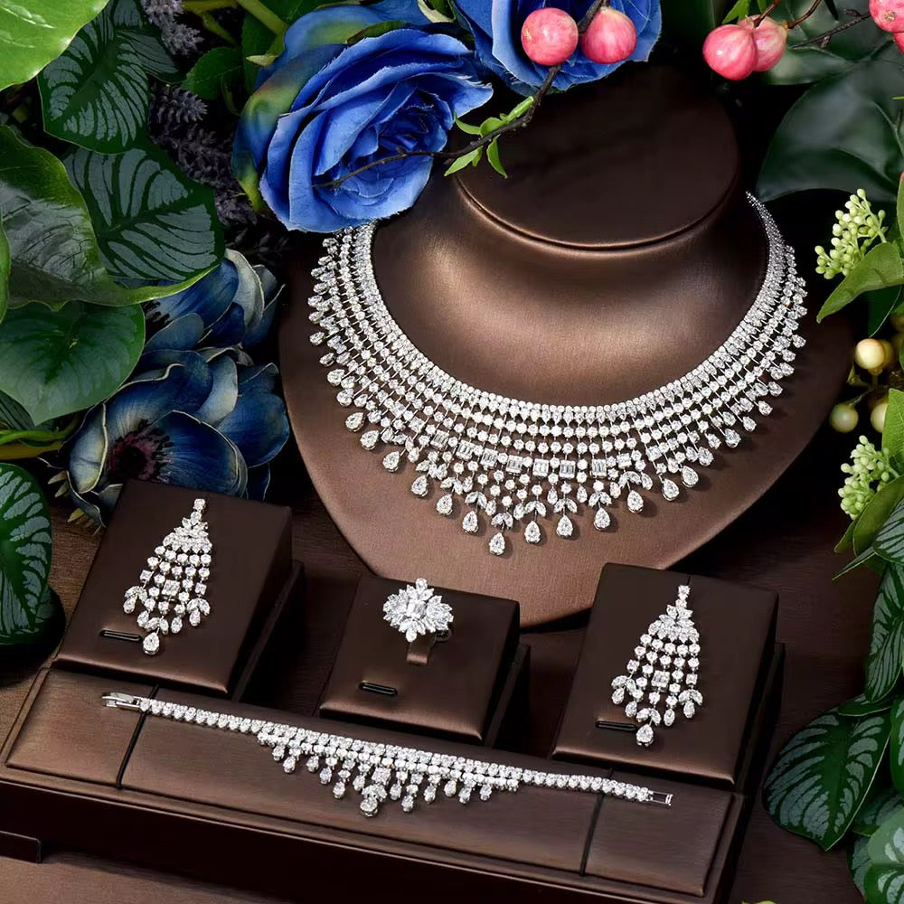 Luxury White Gold Plated Zircon Set – Diamond-Like Brilliance