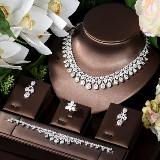 Luxury White Gold Plated Zircon Set – Diamond-Like Brilliance