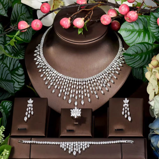 Luxury White Gold Plated Zircon Set – Diamond-Like Brilliance