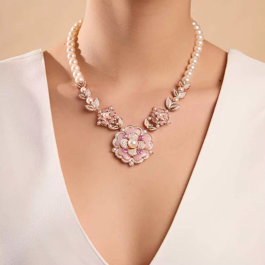 Pearl Blossom & Zircon Set – Delicate Shell Design