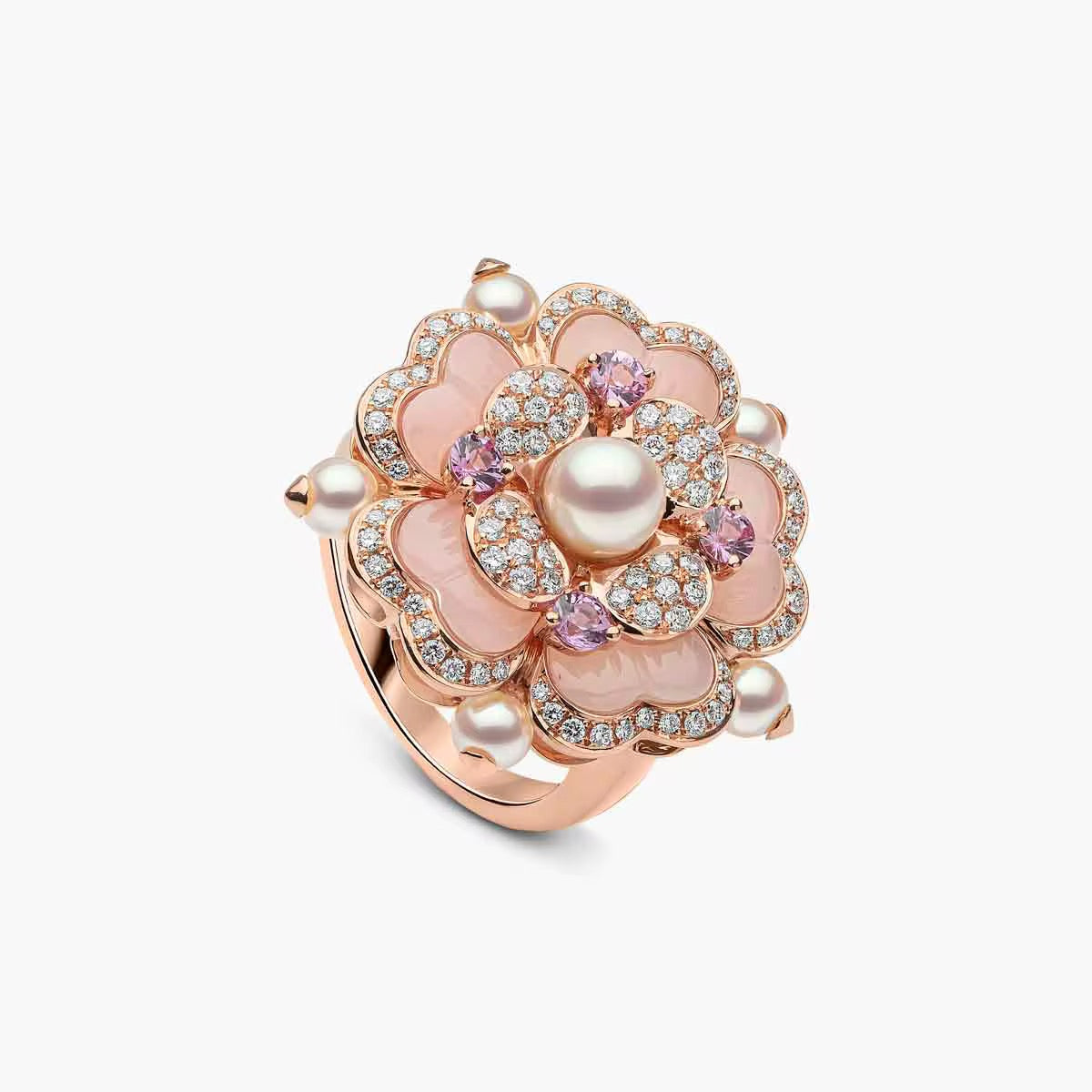 Pearl Blossom & Zircon Set – Delicate Shell Design