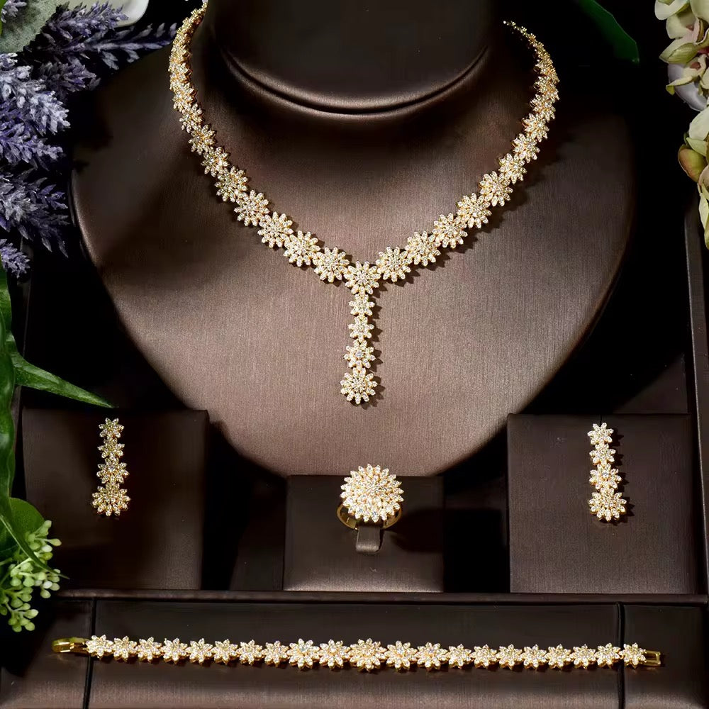 طقم زركون فاخر مطلي بالذهب – بريق يشبه الألماس