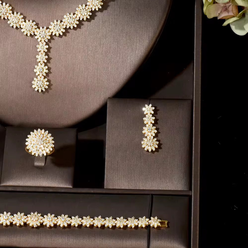 طقم زركون فاخر مطلي بالذهب – بريق يشبه الألماس