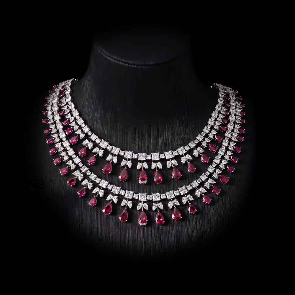 طقم زركون فاخر مطلي بالروديوم - بريق يشبه الألماس