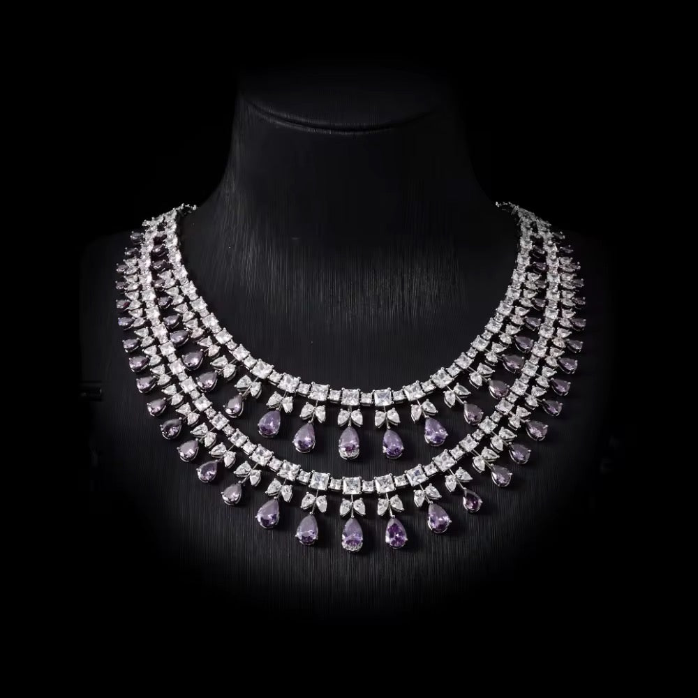 طقم زركون فاخر مطلي بالروديوم - بريق يشبه الألماس