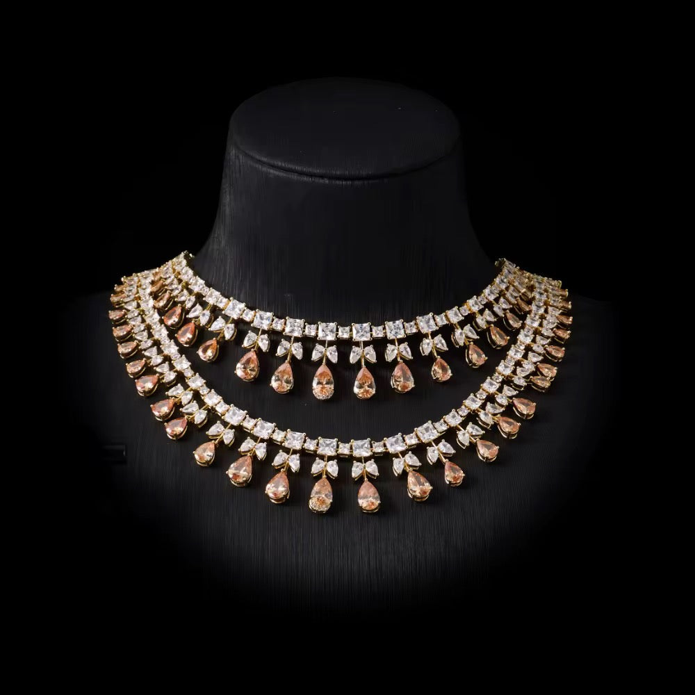 طقم زركون فاخر مطلي بالروديوم - بريق يشبه الألماس