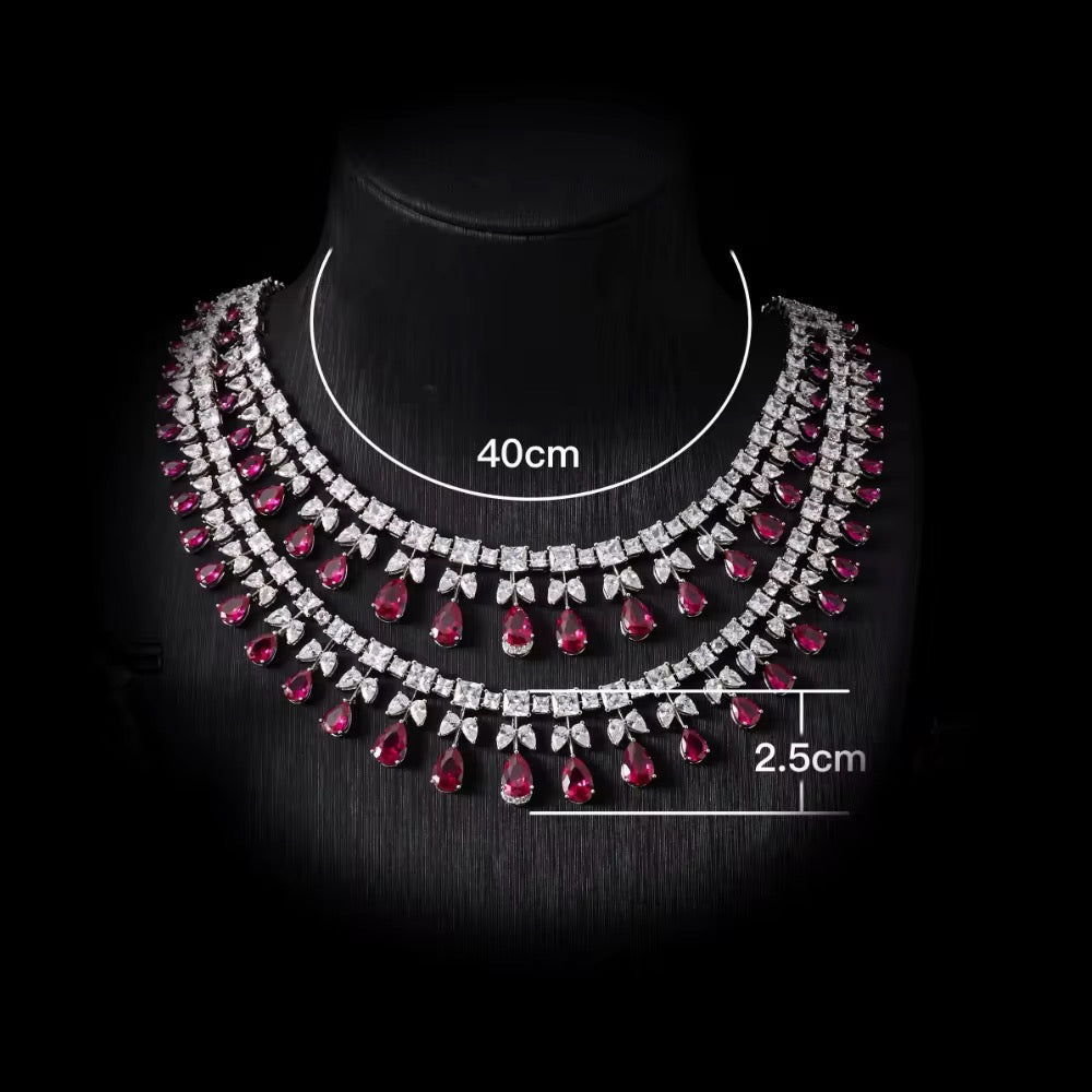 طقم زركون فاخر مطلي بالروديوم - بريق يشبه الألماس