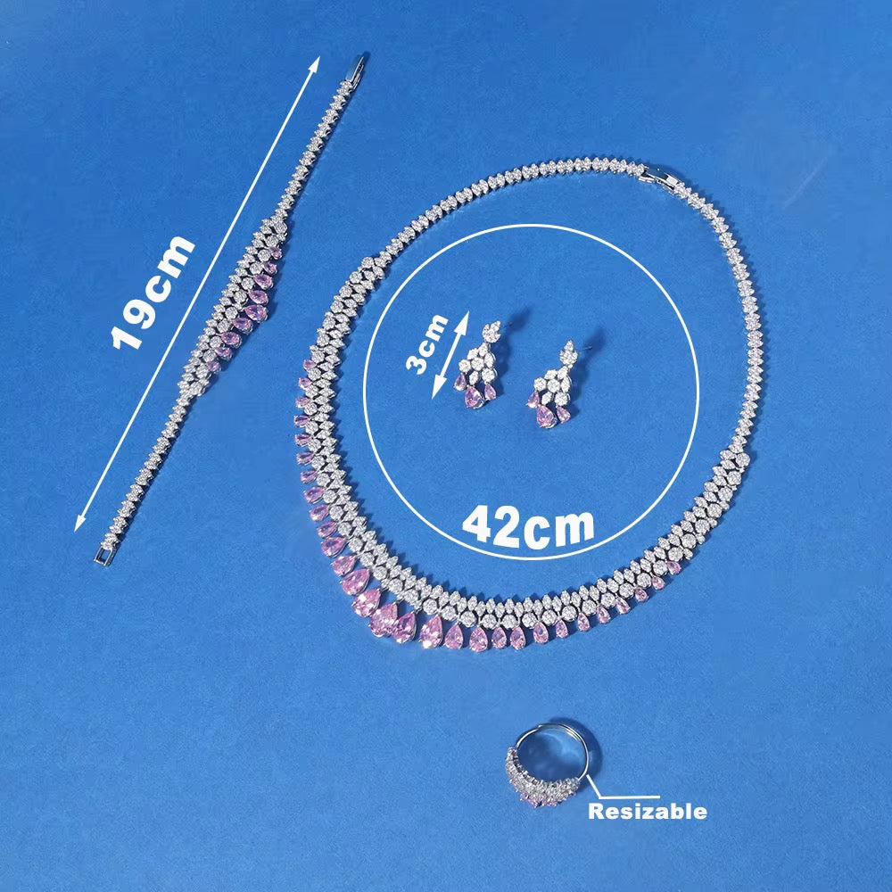 طقم فاخر من الزركون المصقول بالألماس - مطلي بالروديوم/الذهب الأبيض