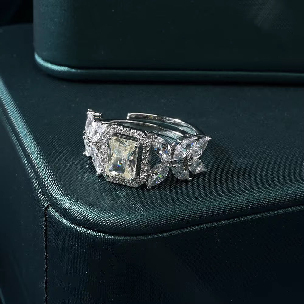 طقم مجوهرات فاخر من الزركون - بريق يشبه الألماس، مطلي بالذهب الأبيض