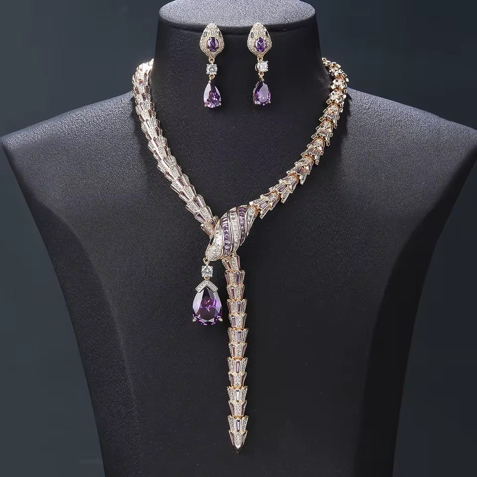 طقم مجوهرات فاخر من الزركون - بريق يشبه الألماس، مطلي بالذهب