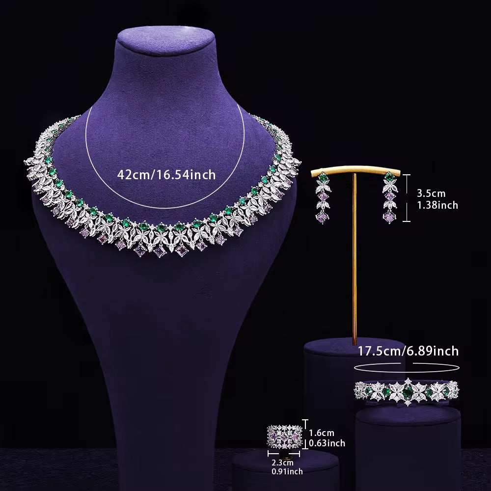 طقم مجوهرات زفاف فاخر من الفضة الإسترلينية S925 وأحجار الزركون الملكية - 4 قطع